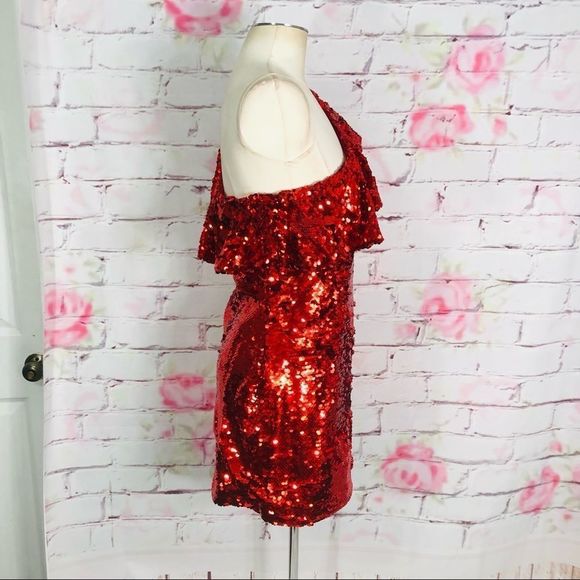 Leith red sequin mini cocktail party dress - Picture 9 of 12